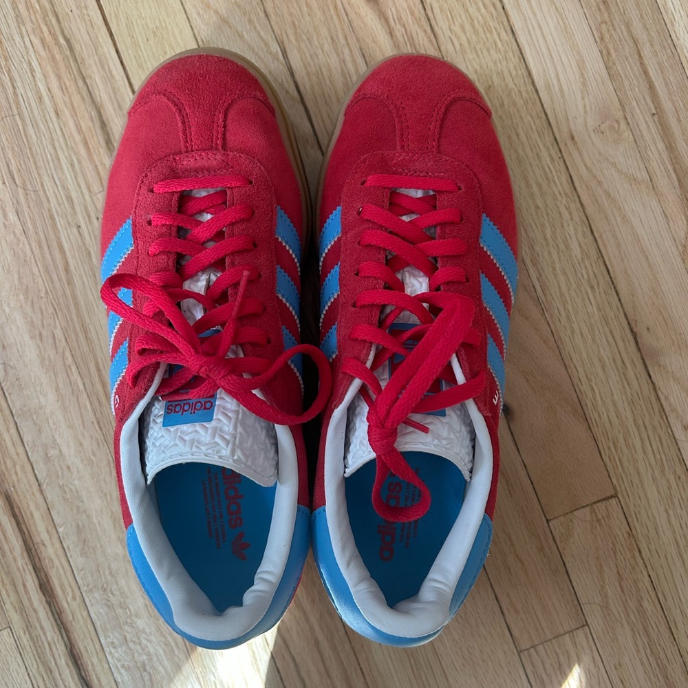 Adidas red and blue gazelle sneakers